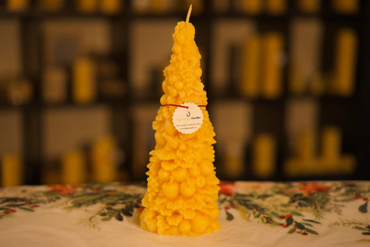 Impressive pure beeswax fruit tree candle, sustainable nature-inspired decor, 3.5x10 inches