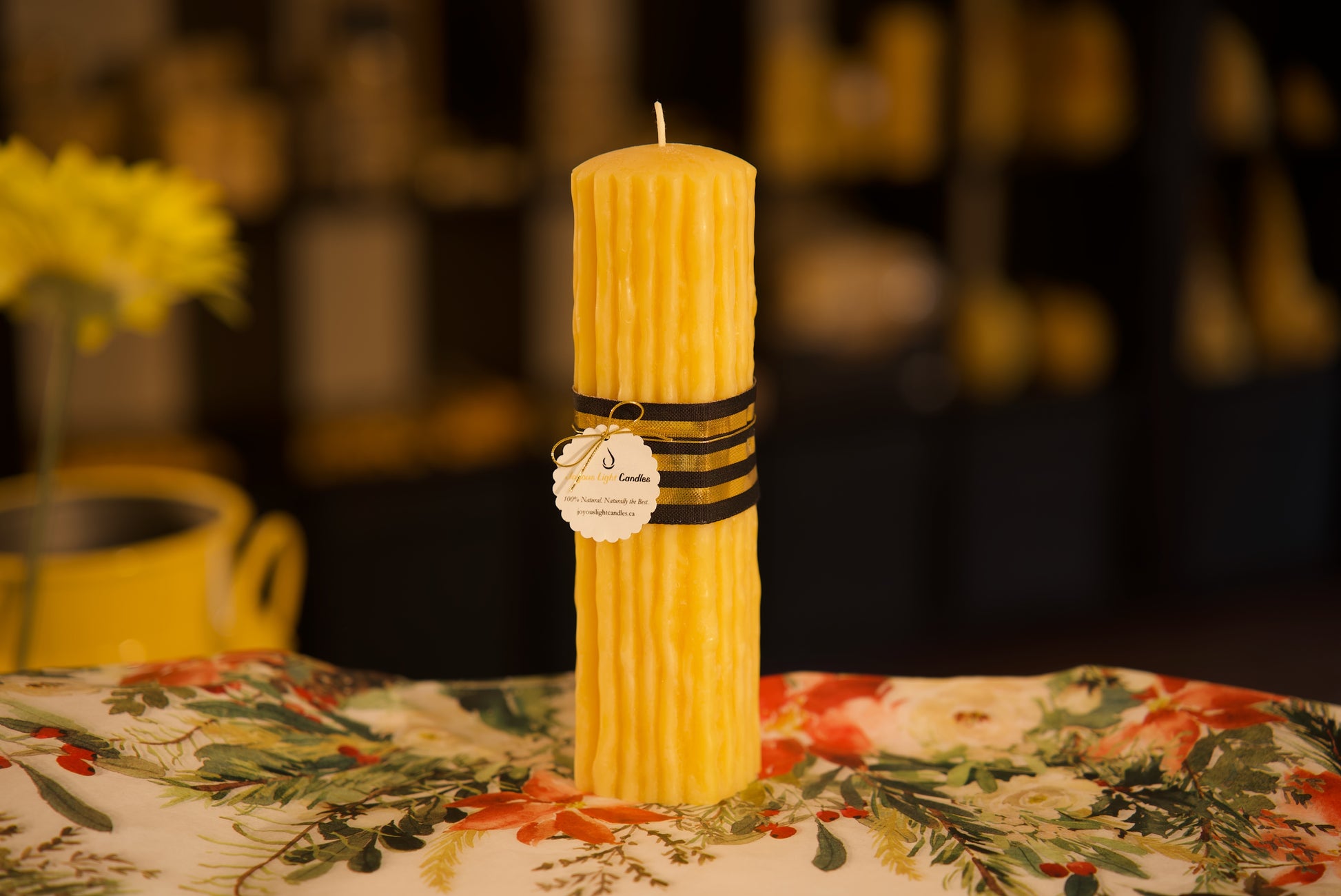 Artisanal pure beeswax dripped pillar candle, vintage-style natural decor, 2.25x8 inches