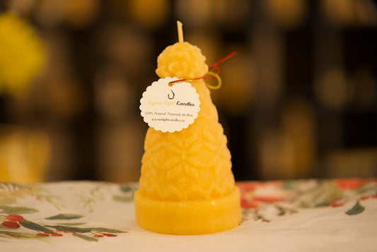 Whimsical pure beeswax winter hat candle, seasonal holiday decor, 2.75x4.75 inches