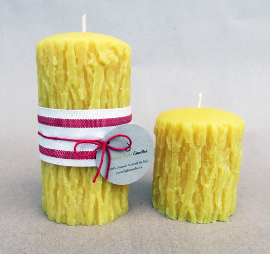 Tree Bark Pillar Candle - 2.75" wide x 3" tall