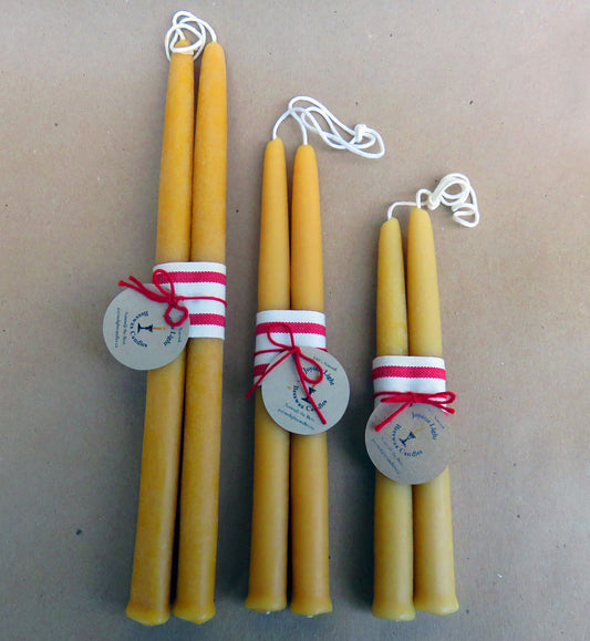 Traditional pure beeswax taper candles, 12-inch pair for formal dining and occasions, eco-friendly